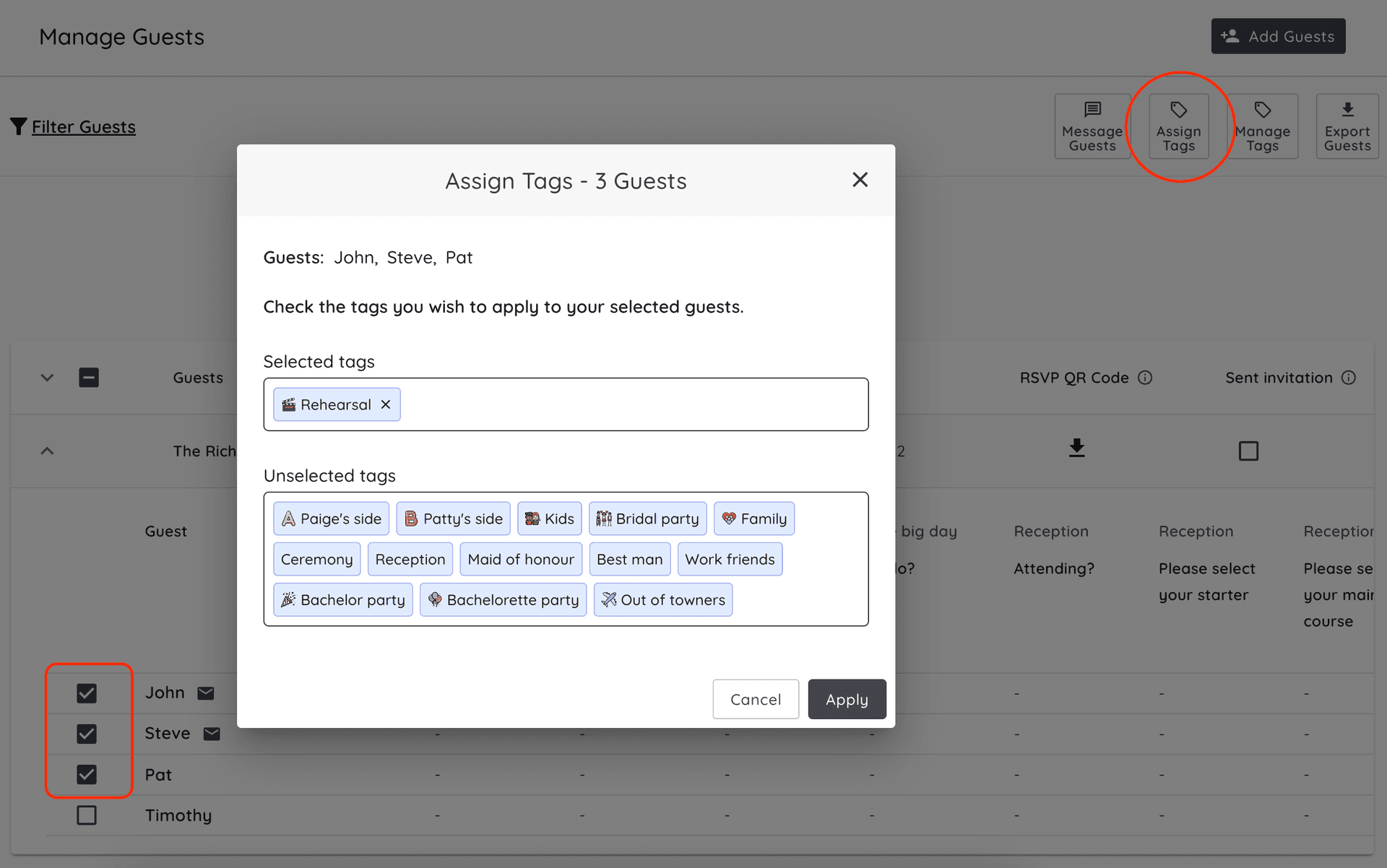 assign guest tags
