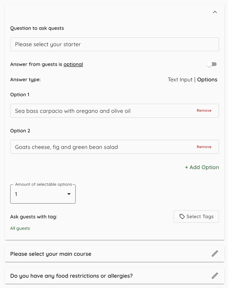 Event options