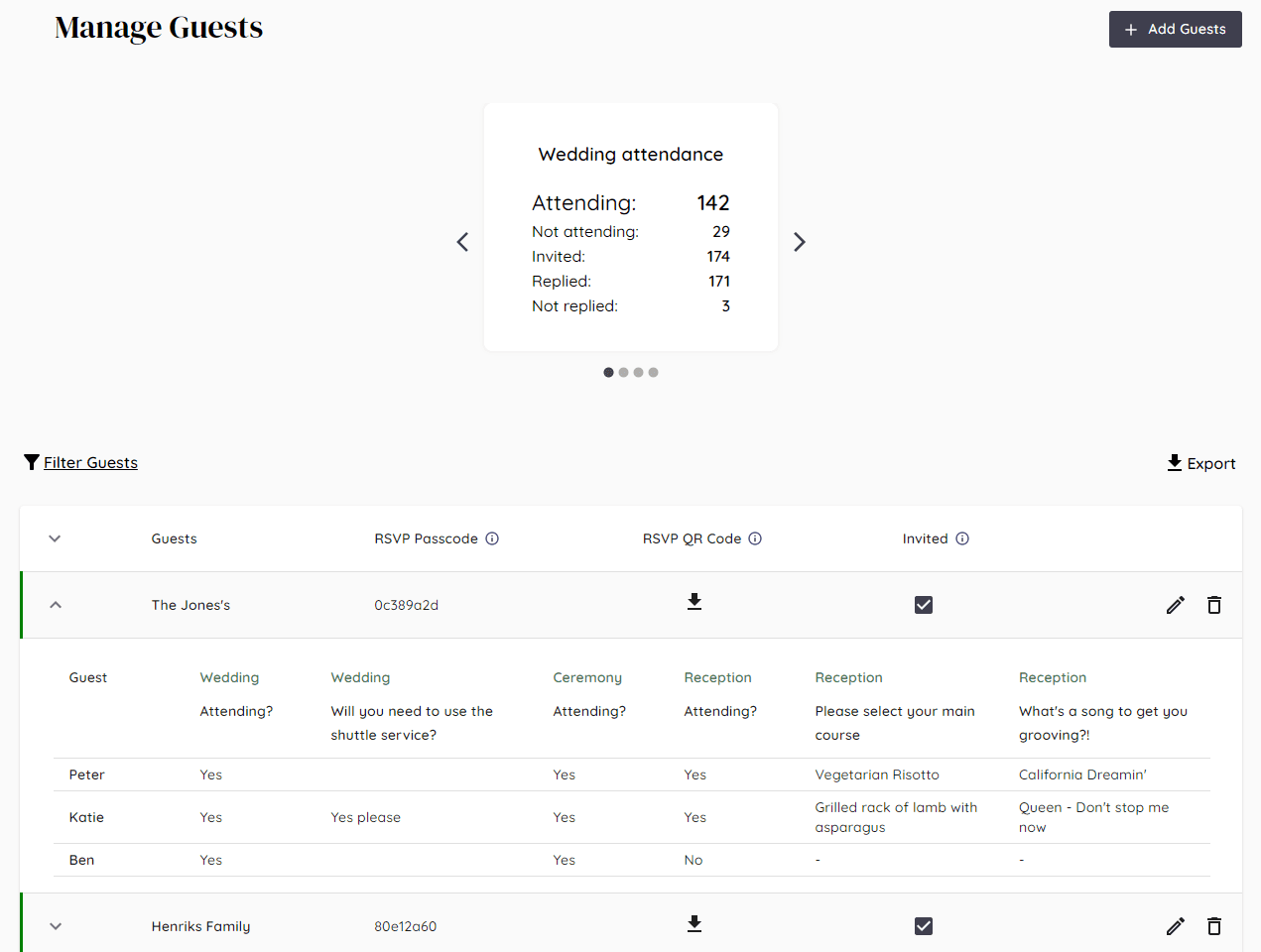 Wedding guest list and RSVP management